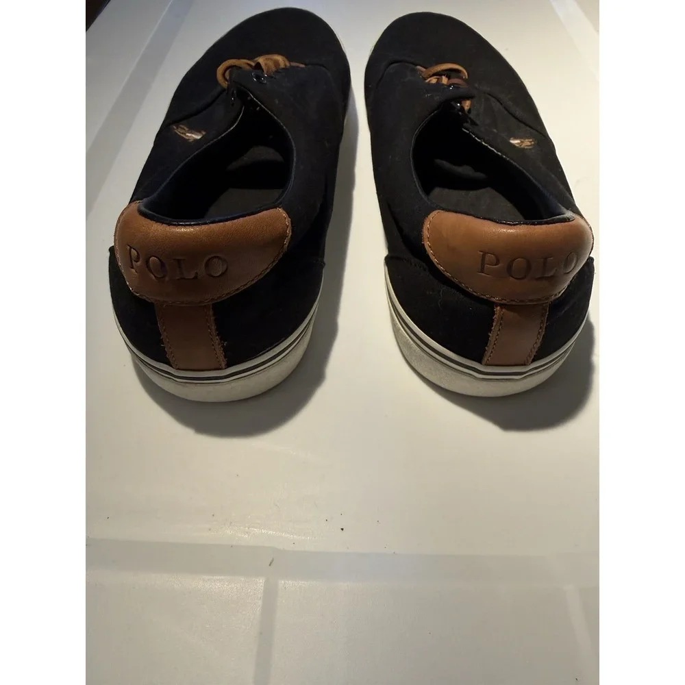 Polo Ralph Lauren Sneakers Men Size 11 Black Canvas Leather RLite Low Top Shoes